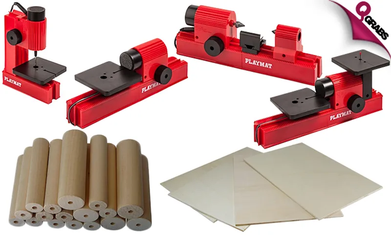 Playmat 4-in-1 Woodworking Machine with Accessories for Kids!